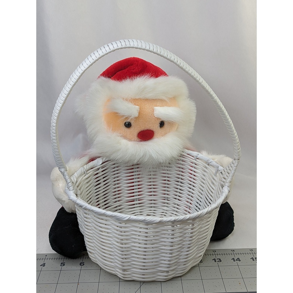 Vintage Santa Claus Plush Gift Basket Decor Stuffed